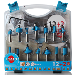 COFFRET 12 + 2 MECHES DE DEFONCEUSE ASSORTIES QUEUE 8MM