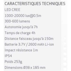 LAMPE TORCHE A LED FLASH 600 R RECHARGEABLE 600 LUMENS