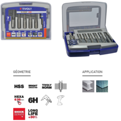 Coffret de 7 pieces : 6 tarauds HSS Ø3 à 10mm + porte-embout Quick changer Queue hexagonale