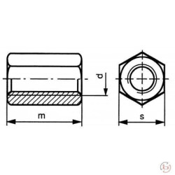 ECROU HEXAGONAL DE JONCTION M8x24mm ZING