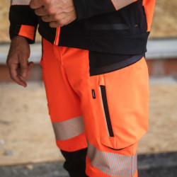 Pantalon HV stretch Star PI polyester recyclé 280g classe 2 Orange/noir