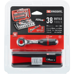 COFFRET RADIO 1/4'' 38 PIÈCES NANO AVEC CLIQUET À MANCHE ROTATIF 360° R.360NANOPB