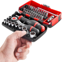 COFFRET RADIO 1/4'' 38 PIÈCES NANO AVEC CLIQUET À MANCHE ROTATIF 360° R.360NANOPB