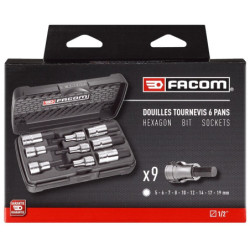COFFRET DOUILLES TOURNEVIS 1/2' 6 PANS 5 a 19 mm STM.J9APB