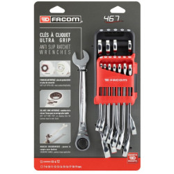 JEU DE 12 CLES MIXTES A CLIQUET EN ETUI POCKET 7 à 19mm 467B.JP12PB