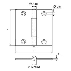 CHARNIERE CARREE 100x100mm PERCEE FRAISEE ACIER ZINGUE BLANC
