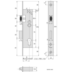 SERRURE 1 POINT PDT 1/2 TOUR LARG 21 MM SANS GACHE