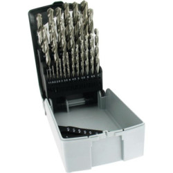 Coffret de 25 forets à métaux rectifiés HSS Ø1 à 13mm Queue cylindrique pointe en croix