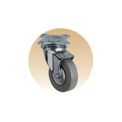 Roulette pivotante sans frein fixation par platine Bandage caoutchouc gris série Unic