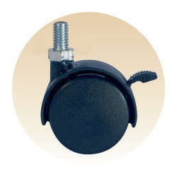 Roulette jumelée pivotante avec frein Diam. 50mm fixation par tige filetée M10x15mm polyamide noir