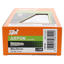 CHEVILLES PLASTIQUE ARPON 8x30mm PAV GRAPPE (boite de 100 pcs)