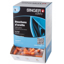 Bouchons d'oreilles usage court Bip SNR 39dB boîte de 200 paires en sachet individuel