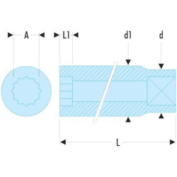 DOUILLE 1/2' LONGUE 12P. 14 MM