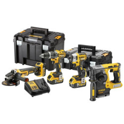 Pack 4 outils : Perceuse / Visseuse à chocs / Meuleuse / Perforateur avec batterie, chargeur, coffre