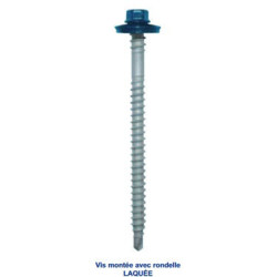 VIS AUTOPERCEUSE DOUBLE FILET BOIS COLORVIS TH8 6,5x90mm AVEC RONDELLE RAL 9010 (sachet 100 pcs)